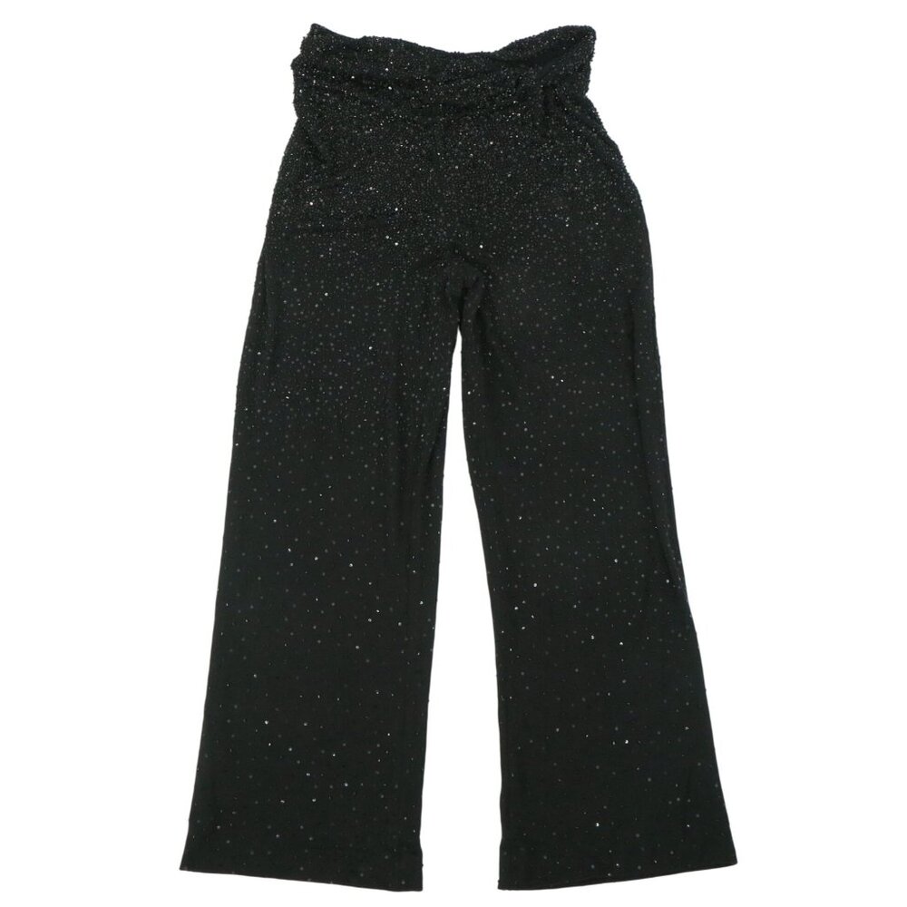 Giorgio Armani Black Beaded Rayon Blend Wide Leg Evening Pants 10 *Flawed